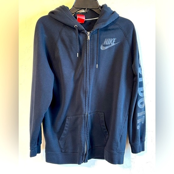 Nike Tops - Nike Black Full Zip-Up “Just do it” Unisex Hoodie Sz M